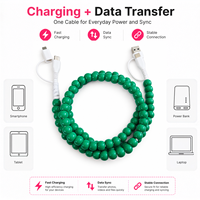 Câble USB multifonction 4-en-1 vert personnalisé avec perles, chargeur de téléphone à charge rapide, accessoires de mode, cordon de voiture, cadeau, fil Type C
