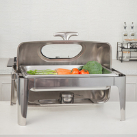 Plats de service ronds en acier inoxydable 201, argentés, avec couvercle rabattable complet, capacité 9,5 L, finition polie, pour buffet traiteur, directement de l'usine