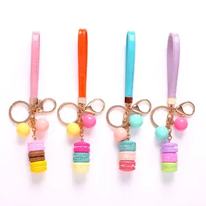 Macarons Cake Key Chain Hide Rope Bag Pendant Keychain Car Ring Wedding Supplies Favors