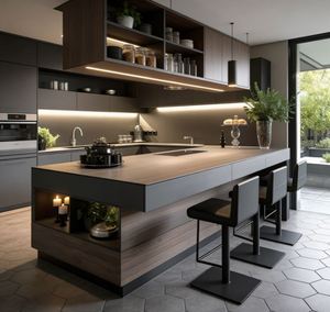 BALOM Armoires de cuisine personnalisées de haute qualité Ensemble complet en bois de chêne avec îlot de cuisine et tiroirs à fermeture douce pour la maison - Product Image 3