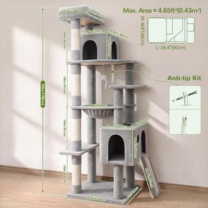 Griffoir d'intérieur robuste et moderne en bois extra large avec hamac et niche pour chat - Product Image 3