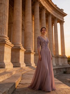 Vestido <span class=keywords><strong>de</strong></span> Noche <span class=keywords><strong>de</strong></span> Malla con Cuentas <span class=keywords><strong>Color</strong></span> Malva, Directo <span class=keywords><strong>de</strong></span> Fábrica, Manga 3/4, Cuello en V, Corte A, <span class=keywords><strong>de</strong></span> Gasa, Formal, para Madre <span class=keywords><strong>de</strong></span> la Novia, Fiesta <span class=keywords><strong>de</strong></span> Boda, Tallas Grandes - Product Image 3