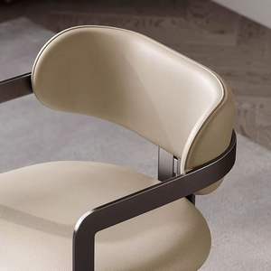 Modern Luxury Dining Chair With Backrest Warm White And <b>Black</b> Titanium <b>Frame</b> For Home Dining Room Use - Product Image 4