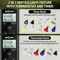 Lampe à double dôme profond REPTIZOO avec logo OEM, thermostat PID à variation d'intensité, minuterie, en aluminium noir pour reptiles et lézards, 150W