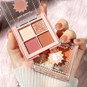 Chất lượng cao Nụ Hôn vẻ đẹp 4 màu sắc Eyeshadow Palette không thấm nước lâu dài long lanh Matte Eyeshadow