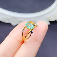 Factory Wholesale 925 Sterling Silver 18K Gold Plated Oval Cut Natural Emerald Minimalist Ring Women's Gift Wedding Birthday
