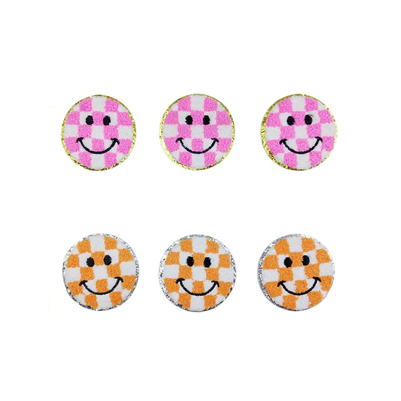 Glitter Chenille Plaid Smiley Face Patches Heat Press Patches