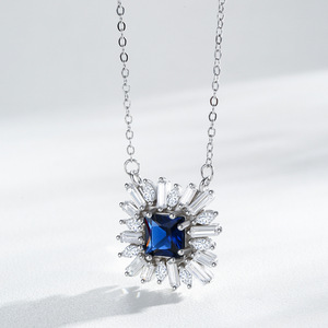 เครื่องประดับแบบคลาสสิกย้อนยุคสร้อยคอเพทายสีน้ำเงินเข้มทรงสี่เหลี่ยม925สร้อยอัญมณีประดับเพชรเทียมสีเงินแท้ - Product Image 5