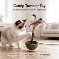 Mainan Kucing Catnip Tumbler dengan Bulu Penggoda dan Lonceng, Tongkat Perangsang Gigi Silvervine, Interaktif untuk Bermain Sendiri bagi Kucing di Dalam Ruangan