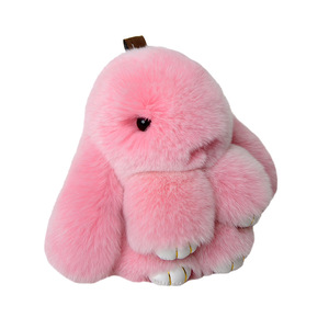 Venta al por mayor Frost-color Rex piel de conejo de peluche llaveros lindo conejito adornos bolsa accesorios y muñecas - Product Image 5