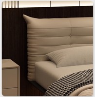 Lit flottant Caterpillar moderne et simple pour chambre principale, avec éclairage à induction, en bois massif italien, double, en cuir, confortable