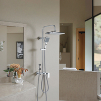 Ensemble de douche à barre coulissante pour salle de bain, mitigeur thermostatique à poignée unique, finition chrome brossé, avec cartouche céramique ABS, 3 fonctions, pour montage au sol
