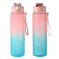 Bouteille d'eau de sport portable avec poignée en corde, pour fitness, avec paille, vente en gros, 800 ml, en plastique dégradé givré
