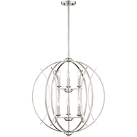 Bulat Brushed Nikel Bola Liontin Lampu Gantung 24 "Lebar Modern Open Frame 6-Lampu untuk Makan