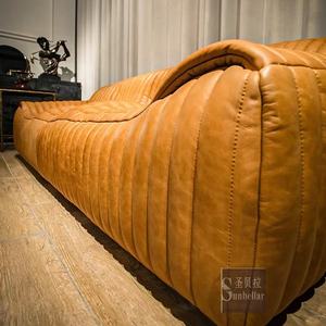 โซฟาหนังสีน้ำตาลสไตล์วินเทจ3ที่นั่งโซฟาหรูหราแบบอิตาลีโซฟาหนังแท้เฟอร์นิเจอร์ห้องนั่งเล่นดีไซน์ใหม่ - Product Image 5