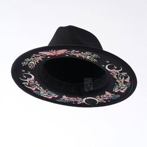 Nuevo Sombrero Fedora de Fieltro Estilo Étnico con Lazo, Sombrero de Copa Colorido con Estampado de Mariposas, Flores y Luna, Sombreros de Fieltro para Fiestas de Invierno - Product Image 2