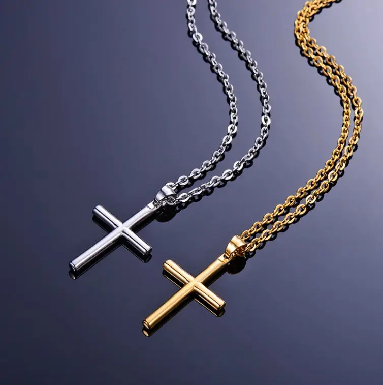 Wholesale High Polished Custom Engraved Christian Jewelry Stainless Steel Cross Necklace For Men