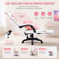 Fauteuil de Gaming Inclinable Rose à Oreilles de Chat, Design Industriel de Luxe, avec Repose-Pieds, Siège Ergonomique Pivotant, Siège de Course pour Filles, Dossier Haut et Coussin Patte