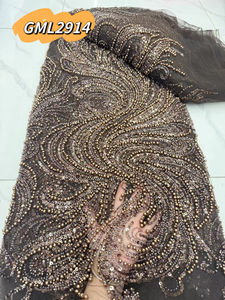 Tutto il tessuto di pizzo di perline con paillettes pesante densità cucito a mano con perla ricamata abito da sera da sposa materiale pizzo africano - Product Image 2