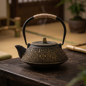 Traditional Chinese Metal <b>Tea</b> Kettle With Lid And Handle Decorative Pattern Design - Product Image 2