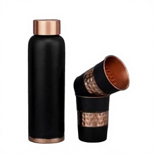 Juego de Botellas de Agua de Cobre Negro Mate, 2 Vasos, Ayurvédicos, Herméticos, Elegantes, con Aislamiento Térmico, para Oficina, Hogar, Regalo Corporativo - Product Image 1