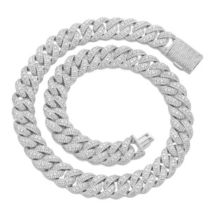 Collana <span class=keywords><strong>Hip</strong></span> <span class=keywords><strong>Hop</strong></span> Bling Iced Out con Catena Cubana a Maglie Larghe 15mm, Zirconi CZ Rotondi e a Baguette 5A, Stile Street Rock <span class=keywords><strong>Rap</strong></span> - Product Image 2