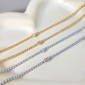 Vente en gros de bijoux tendance, chaîne tennis 2MM, bracelet en zircone cubique en forme de cœur 4MM pour femmes - Product Image 1