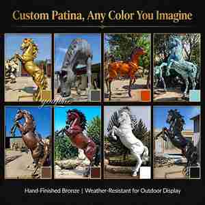 Statue de cheval en bronze artisanale, mère cheval avec deux poulains, moulage à la cire perdue, patine, sculpture de jardin extérieure, décoration de villa et de cour - Product Image 3