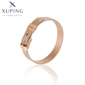 A00907708 XUPING Men's and Women's Wrist Band Rose Gold Color Adjustable Mesh Woven Couple Stainless Steel Jewelry Bracelet