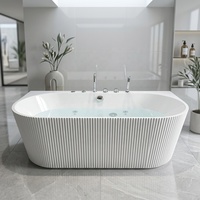 Bañera Acrílica Independiente de Estilo Italiano COMO, con Rayas Artísticas, Moderna, Individual, Blanca, para Baño, con Luz LED
