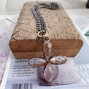 Collier de haute qualité pour hommes, chaîne cubaine en métal de canon pour cadeaux, collier de croix en émail pour prière, colliers à pendentif en verre transparent, BD-L1930 - Product Image 1