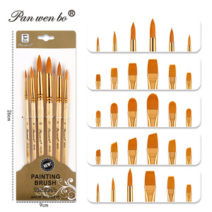 Juego de pinceles de arte profesional Panwenbo, 6 uds., pinceles de pintura personalizados acrílicos de pelo de nailon con mango de madera de pico plano - Product Image 2
