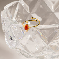 Cincin jari F130 Trendy dari baja tahan karat dengan batu kelahiran dan zirkonia kubik, cincin yang dapat diatur ukurannya, hadiah