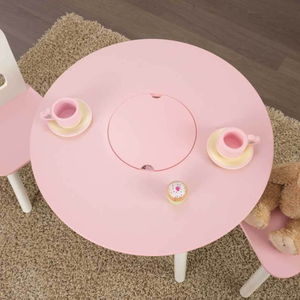 Mesa de almacenamiento redonda y juego de 2 sillas - Rosa y blanco para habitación infantil, muebles infantiles para bebés - Product Image 6