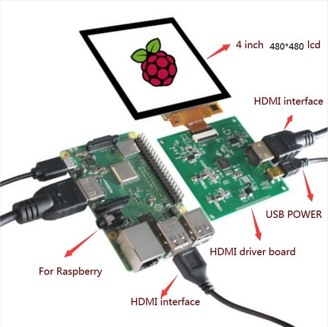 4 inch 480*480 tft lcd module square lcd MIPI DSI HD-MI controller board capacitive touch for Raspberry PI PC