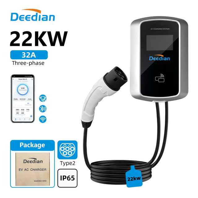 NEW 22KW 32A TYPE 2 3PHASE EV CHARGING STATION WALLBOX CEE PLUG WIFI APP CONTROL PORTABLE HOME USE ELECTRIC VEHICLE CHARGER