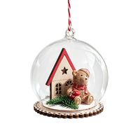 Boule de Noël en verre lumineuse, boule de Noël en verre transparente suspendue avec figurines de chiot et d'ours à l'intérieur