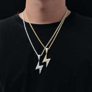Gioielli di moda Bling Hip Hop ghiacciato fulmineo ciondolo <span class=keywords><strong>argento</strong></span> Gild Mens Cz collana di fulmini - Product Image 5