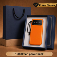 Powerbank fin et léger avec logo personnalisé OEM, 10000 mAh, matériau ABS, impression sérigraphique, câble intégré, support de téléphone, ensemble cadeau d'affaires