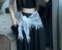 Foulard de taille ajouré en dentelle avec pompon fleur rose, triangle enveloppant la taille, sous-jupe superposée, foulard de hanche, streetwear, danse jazz