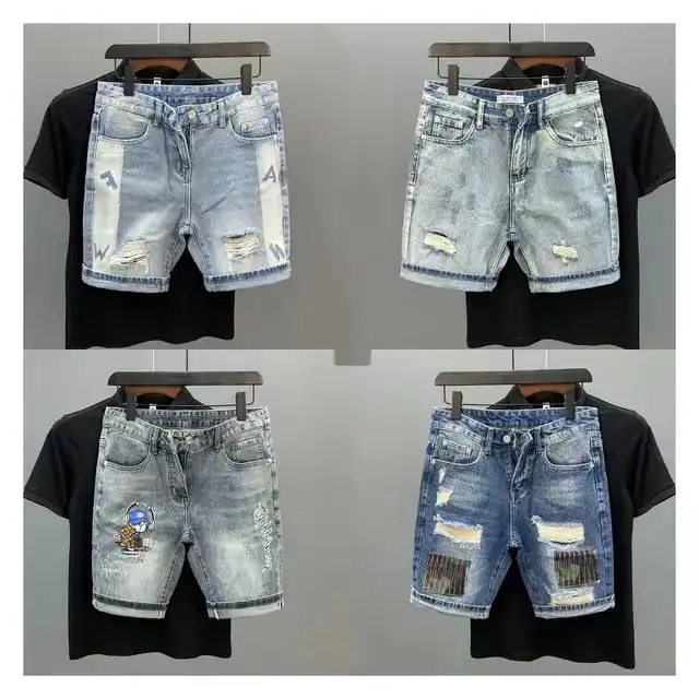 Yeni moda Mens yırtık kısa kot pantolon marka giyim Bermuda yaz % 100% pamuk şort Denim şort