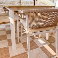 AJUNION Ensemble de salle à manger d'extérieur 6 places en aluminium et osier Ensemble table et chaises d'extérieur rectangulaire en plastique et bois