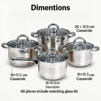 Ensemble de casseroles en acier inoxydable écologique de qualité supérieure, avec couvercle en verre, compatible induction, passe au lave-vaisselle