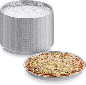 Barquettes jetables en aluminium de 16 pouces, plateaux ronds plats en aluminium pour pizzas, assiettes jetables en aluminium pour légumes, fruits - Product Image 1
