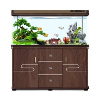 Aquarium avec pompes à eau, aquarium pour poissons rouges de taille moyenne à grande, aquarium sur pied en verre avec meuble en bois pour salon