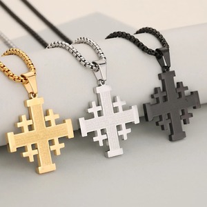 Collar con Colgante de Cruz de Cruzado de Jerusalén Clásico, en Oro, Plata o Acero Inoxidable, Impermeable, Joyería Religiosa para Creyentes - Product Image 1