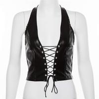 Europe et Amérique Sexy Halter Hollow Strap Deep V Tight Corset Body Shaping Beauty Body Women's Tops