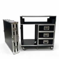 Flight case ODM OEM 14U sur roulettes avec 2 tiroirs pour consoles Allen&Heath QU32 et 2 tables DJ, poignées externes, IP67, roulettes pivotantes et 4 loquets de sécurité