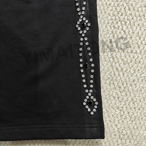 Ropa de calle personalizada 400gsm algodón pesado pantalones de correr de pierna ancha bordado diamantes de imitación francés Terry pantalones de chándal holgados de gran tamaño para hombres - Product Image 4