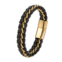 Gelang Kulit Magnet Stainless Steel Eropa Model Terbaru, Gelang Kulit Kepang Buatan Tangan untuk Pria